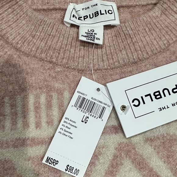 For The Republic Wool Blend Blush Combo Fair Isle Geometric Sweater in Large - Picture 4 of 8